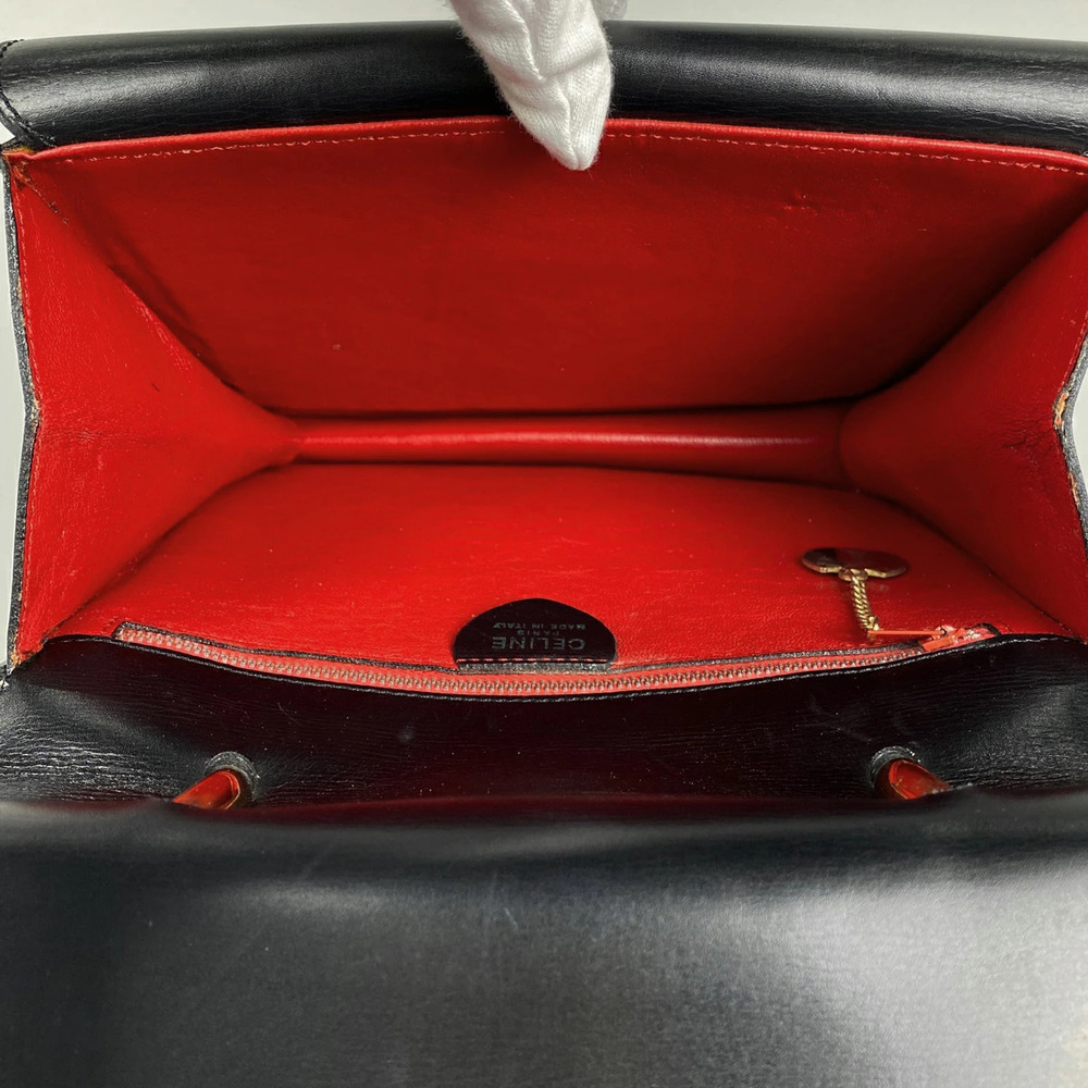 Celine Logo Handbag Double Flap Leather Black - Picture 7 of 7